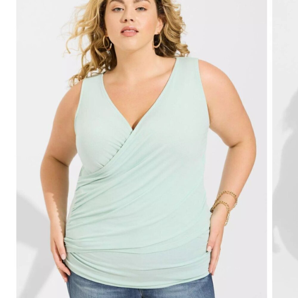 Torrid Studio Tissue Jersey Surplice Tank Harbor Gray Sleeveless Top 2X New